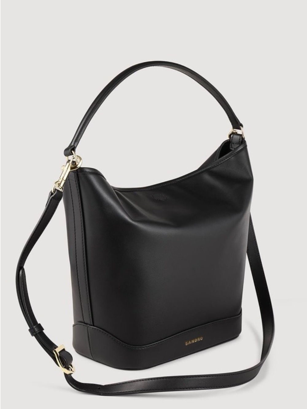 Sandro Paris TANGOSO Black Leather Bucket Bag